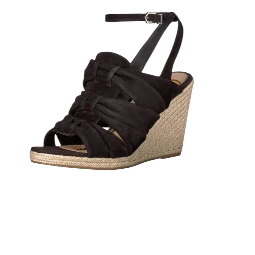 Sam Edelman Awan Black Suede Wedges Espadrille Slingback Sandals Size 8
